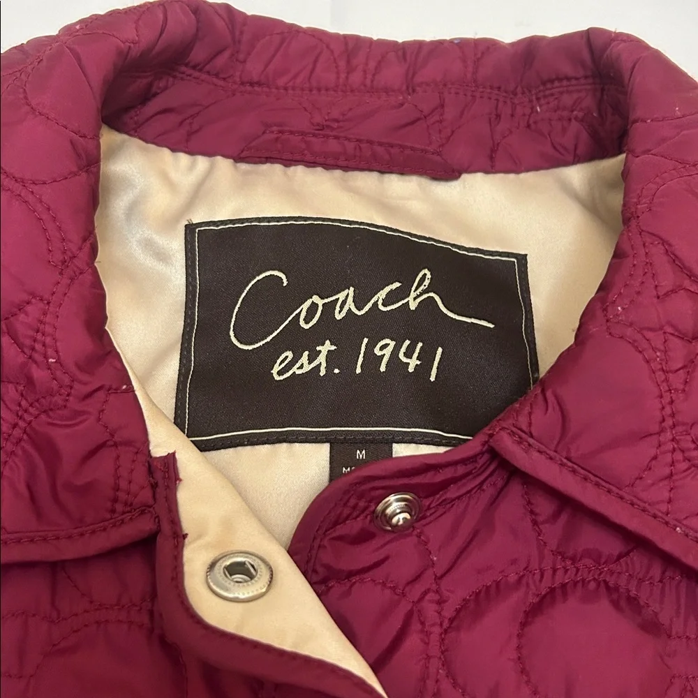Coach Maroon Quilted Logo Jacket M